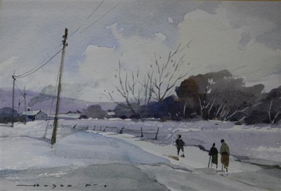 Hagop Kasparian, watercolour, Winter scene, signed 11 x 16cm